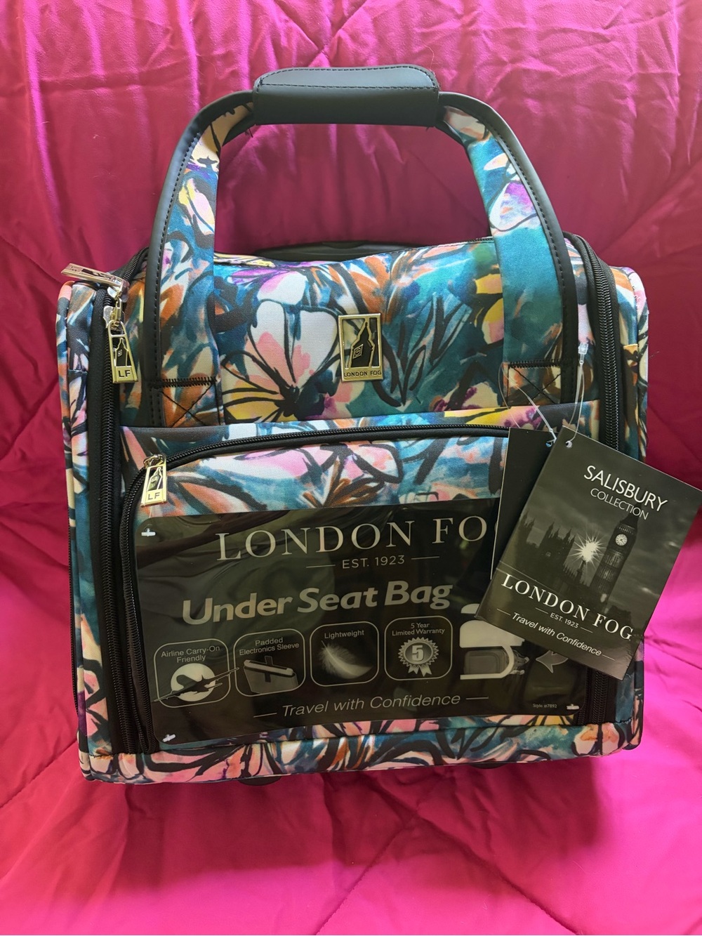 NWT 15” London Fog Colorful Floral Travel Under-Seat Wheeled bag